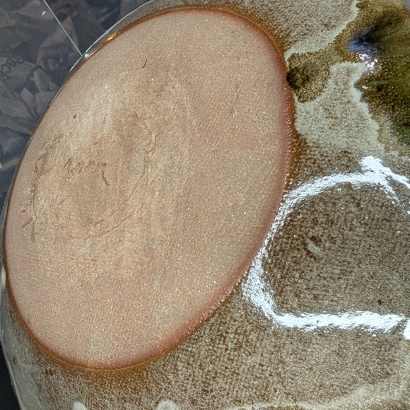 Hand made signed drip glaze chocolate/moss/taupe 10" square heavy pottery plate - Picture 4 of 7